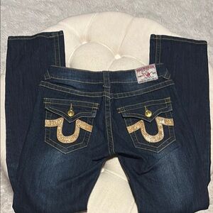 True Religion Blue and Gold Boot Cut Jeans